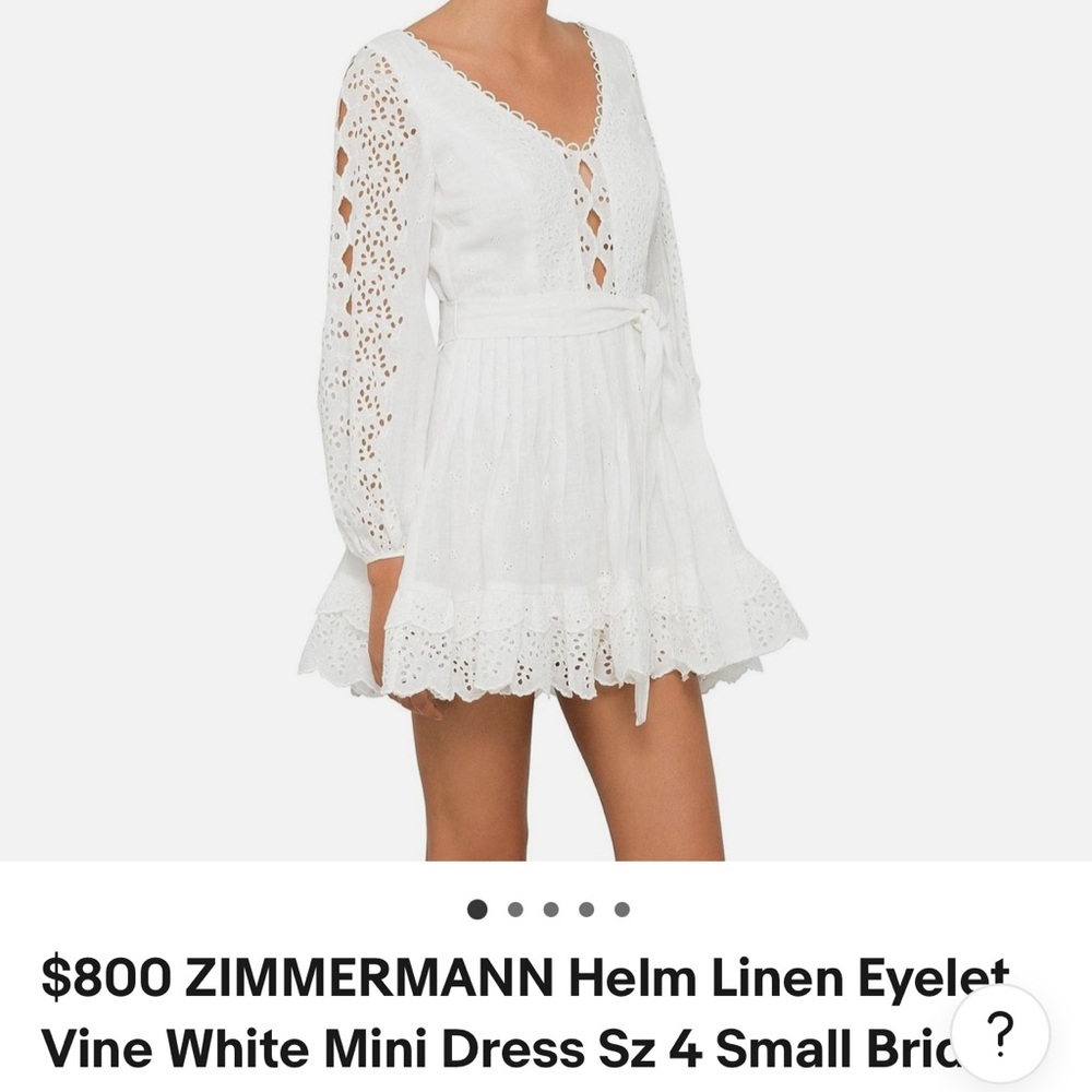 Zimmermann White V-Neck Bishop Sleeve Sundress
